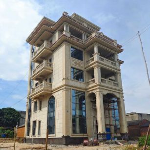 玉林 黄金麻花岗岩石材别墅外墙干挂搭配（雕花栏杆花瓶柱门楼罗马柱）