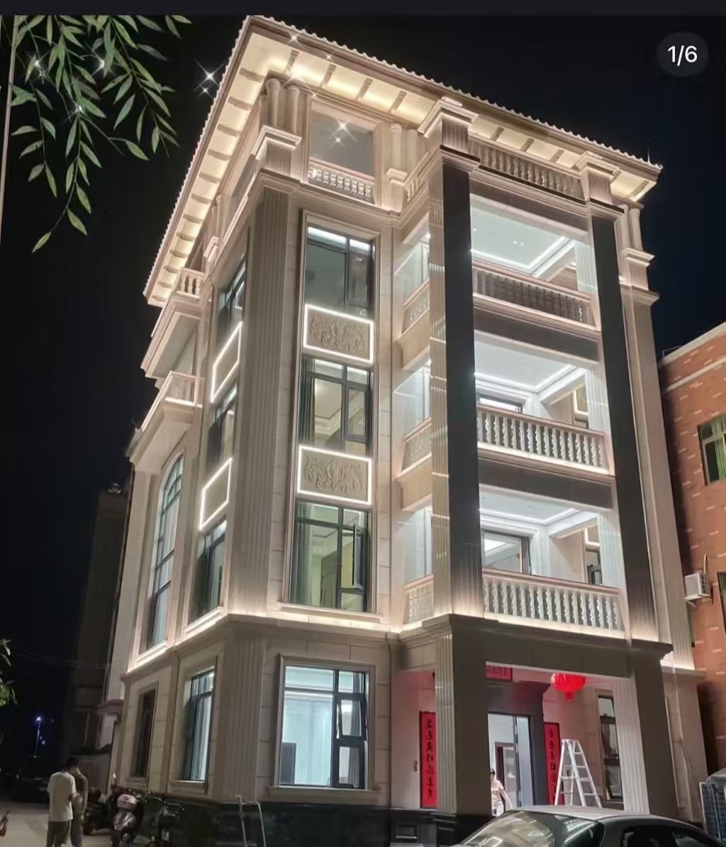 玉林 芝麻白花岗岩别墅外墙夜间效果