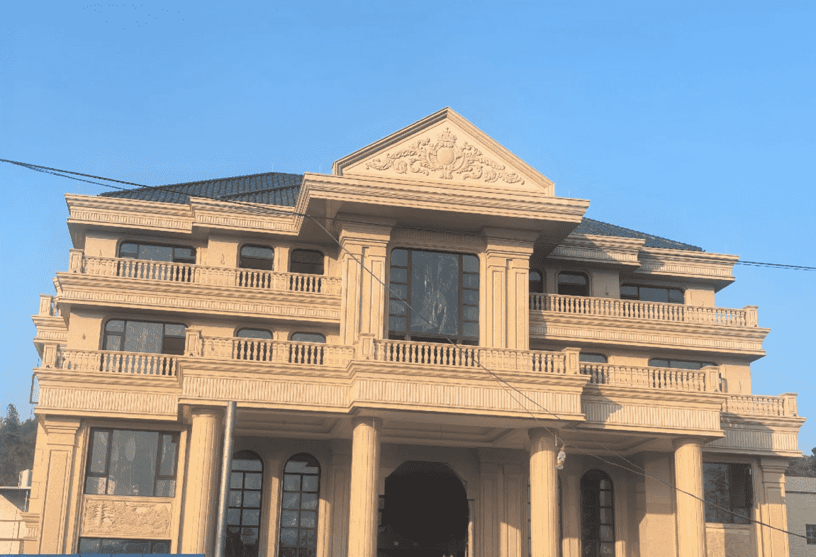 玉林黄金麻别墅外墙干挂石材效果示例